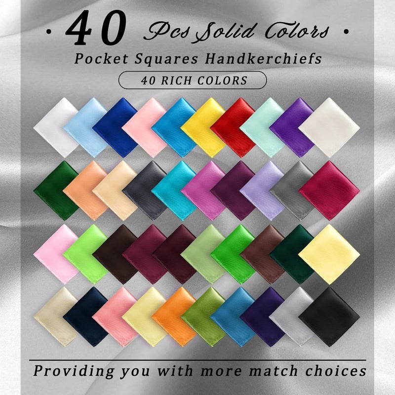 Newcotte 40 Pcs Pocket Squares for Men Assorted Solid Color Handkerchief Suit Pocket Handkerchief Soft Square Handy - Image 4